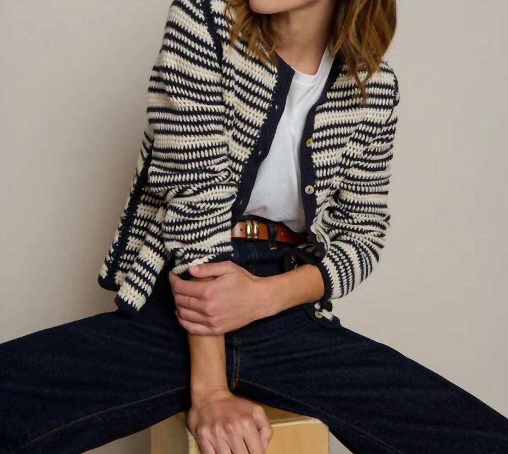 NEW NATION LTD courtney crochet cardigan in seascape stripe - Picture 5 of 6